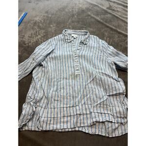 J.Jill Love Linen Button Shirt Striped Long‎ Sleeve Casual Work Top Lp L PETITES